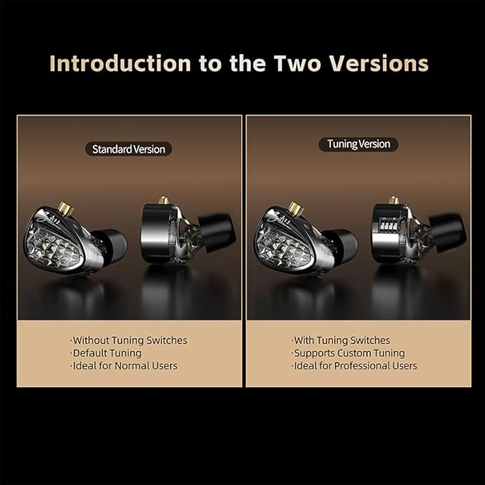 KZ ZA12 in Ear Monitor, 2DD+4BA Hybrid Wired Earbuds, KZ in Ear Monitor with 4-Level Tuning Switch Gaming Earbuds,Silver-Plated IEM Cable for Audiophile (No Microphone, Matte Black Tunable Version)
