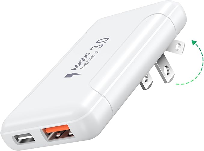 Slim Flat USB C Wall Plug, OKRAY 50W Ultra-Thin&Foldable Dual USB Charger PD30W USB-C+USB-A Fast Charging Block Multiport Travel Power Adapter for iPhone 17 Air 16 15 14 13 12 Pro,iPad, AirPods,iwatch