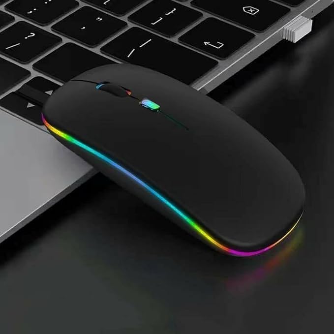 2 Pack Wireless Bluetooth Mouse,LED Dual Mode Rechargeable Silent Slim Laptop Mouse,Portable(BT5.2+USB Receiver) Dual Mode Computer Mice,for Laptop,Desktop Computer,ipad Tablet,Phone,TV (Black)