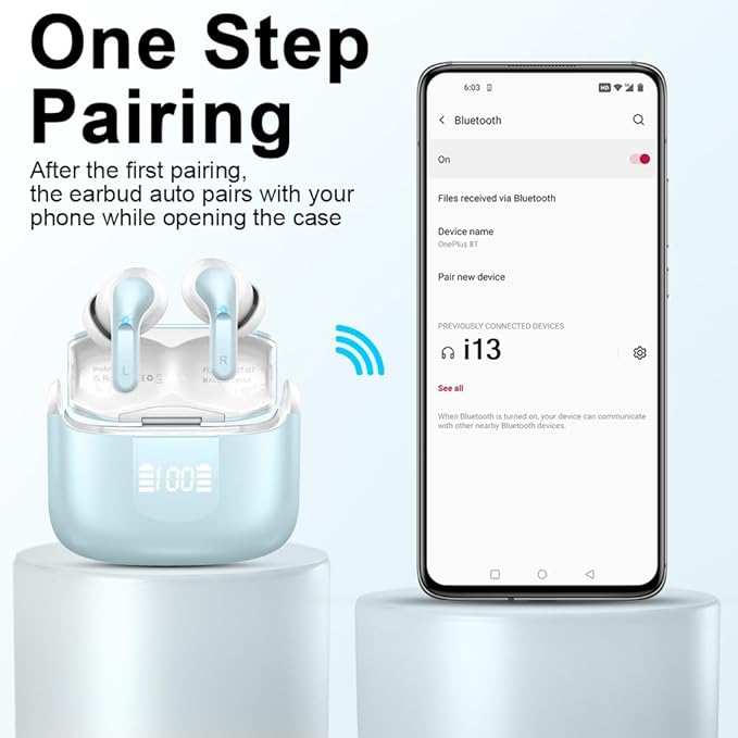 Wireless Earbud, Bluetooth Headphones 5.3 NEW 40H Ear Buds Bass Stereo Earphones Noise Cancelling Earbud with 4 ENC Mic in-Ear Bluetooth Earbud USB-C LED Display IP7 Waterproof Sport for Android iOS