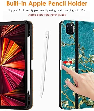 DTTO Case for iPad Pro 11 Inch 4th / 3rd / 2nd / 1st Generation 2022/2021/2020/2018,Premium PU Leather Folio Stand Cover with Hand Strap, Auto Wake/Sleep,Multiple Viewing Angles, Blossom