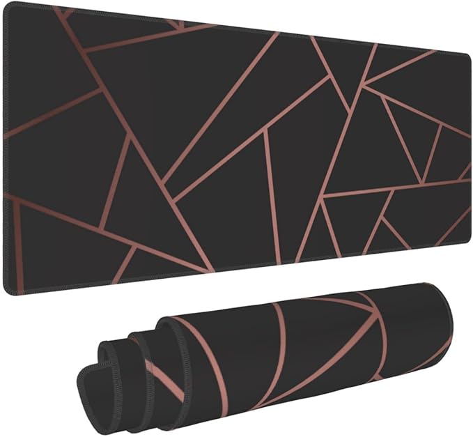 Rose Gold Black Mouse Pad, Geometry Large Big Gaming Mouse Pad Desk Pad, Mousepad with Non-Slip Rubber Base, Extended XXL Mouse Mat for Computer Laptop Office Accessories