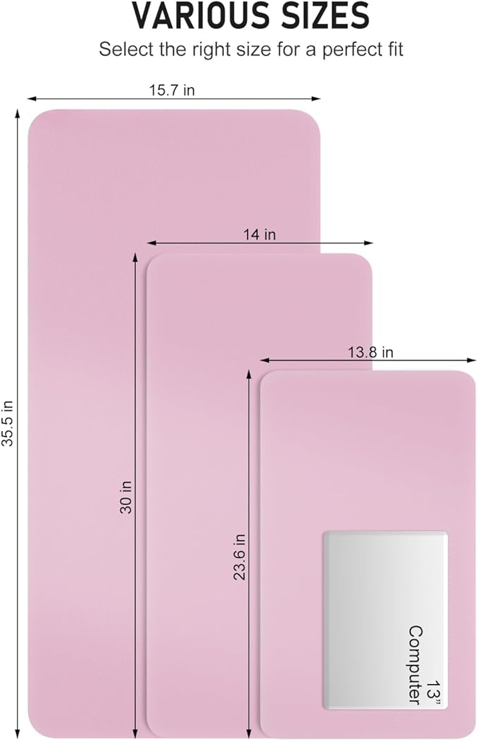 Desk Pad, 23.6" x 13.8" PU Leather Non-Slip Desk Mat Large Mouse Pad for Desktop, Waterproof Laptop Computer Writing Mat for Office, Home, Work, Gaming, Pink