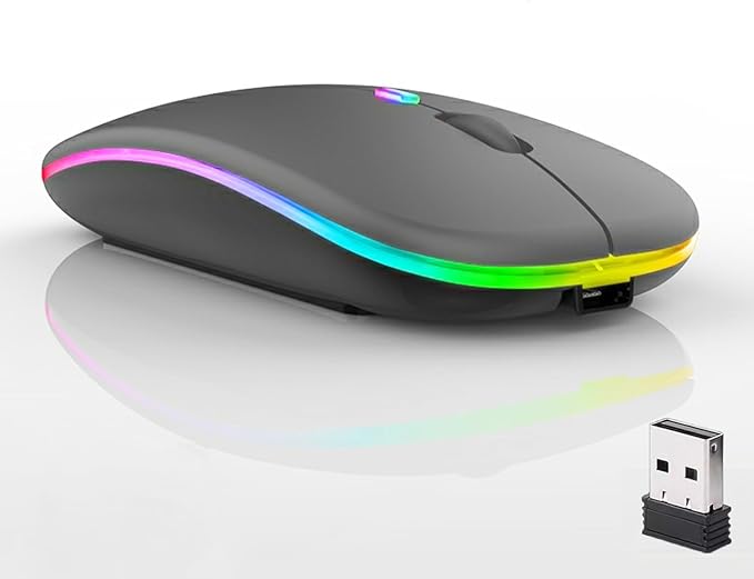 Guiheng 10 Pack Wireless Bluetooth Mouse,LED Dual Mode Rechargeable Silent Slim Laptop Mouse,Portable(BT5.2+USB Receiver) Dual Mode Computer Mice,for Laptop,Desktop Computer,Tablet,Phone,TV (Grey)