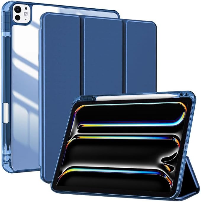 ProCase for iPad Pro 13 Inch Case M5 2025/ M4 2024 with Pencil Holder, Slim Stand Clear Shell Back, Shockproof Cover iPad Pro M5 M4 Case 13 Inch, Supports Touch ID, Auto Wake/Sleep -Navy
