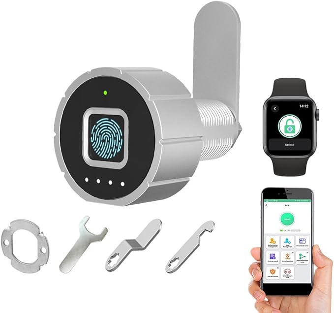 Fingerprint Drawer Lock eLinkSmart Phone App Biometric Cabinet Lock 30MM (27MM) with 3 Sizes Tubular Cam Support 20 Fingerprints 1000+ App Users iOS Watch Unlock
