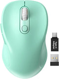 Trueque Wireless Mouse for Laptop, 2.4GHz Ergonomic Computer Mouse with Back & Forward Buttons, 3 Adjustable DPI Levels, 6 Buttons, Optical USB Cordless Mice for Windows PC, M01 (Mint Green)