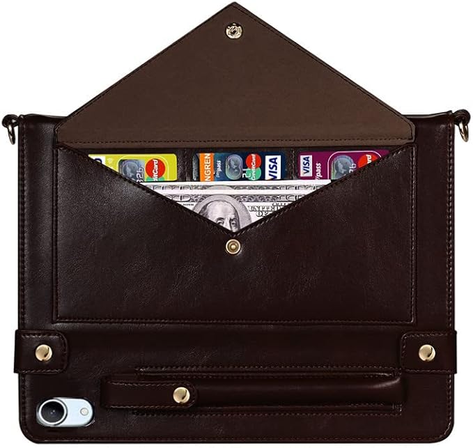 Handbag Case for iPad mini (A17 Pro)/6th Gen 8.3", Techcircle Folio Stand PU Leather Crossbody Cover with Pencil Holder+Card Slots Wallet Case with Shoulder/Hand Strap, Dark Brown