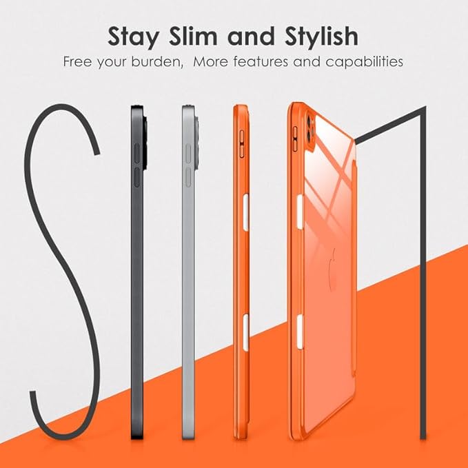 VIKESI for iPad Pro 11 Inch 4th/3rd/2nd/1st Generation Case, iPad Air 11-inch / 5th / 4th Generation Case with Clear Back,Pencil Holder,Auto Sleep/Wake,Camera Protection,Orange