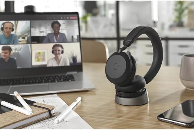 Jabra Evolve2 75 PC Wireless Headset with 8-Microphone Technology - Dual Foam Stereo Headphones with Advanced Active Noise Cancelling, USB-C Bluetooth Adapter and MS Teams-Compatibility - Black