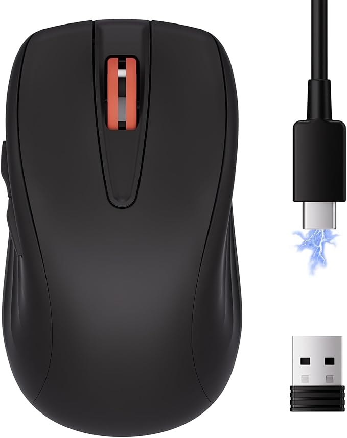 wegear WL500 Rechargeable Silent Wireless Mouse, Quiet Click, 2.4G USB Cordless Computer Mouse with 6 Buttons, Ambidextrous Grip, Adjustable DPI for Laptop, PC, Mac (Black)