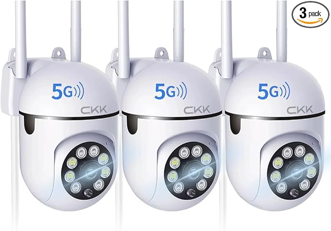 CKK 1080P Security Camera Outdoor Corded Power, 3 Pcs 2MP PTZ WiFi Home Camera (2.4G/5G Dual-Band), 360° Pan/Tilt, Color Night Vision, Motion Alerts, 2-Way Audio, Compatible with Alexa