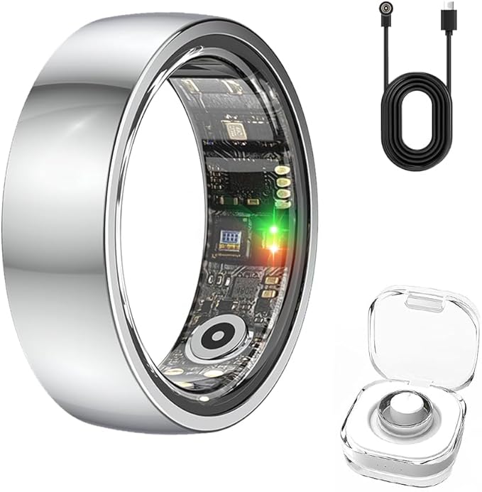 Smart Ring Health Fitness Tracker with GPS Route for Men Women, Step/Heart Rate/Blood Oxygen/Blood Pressure/Sleep Monitoring for iPhone & Andriod, No App Subscription (Silver, #8)