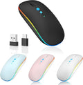 Halpilt LED Wireless Mouse A100S Rechargeable Portable Silent Mouse with Optional USB and Type-C Receiver 3-Speed Adjustable DPI for PC/Mac/Laptop (Frosted Black)