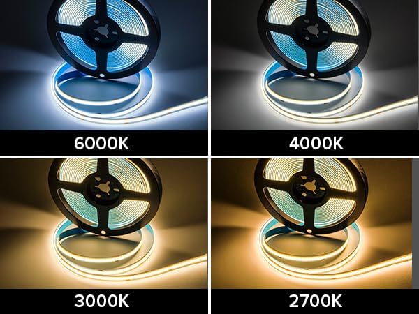 16.4FT COB LED Strip Lights Dimmable 2700K Warm White 320LEDs/m Strips DC24V Adhesive Flexible Cuttable Strip Lights for DIY Home Decor Shelf Cabinet (No Adapter or Controller)