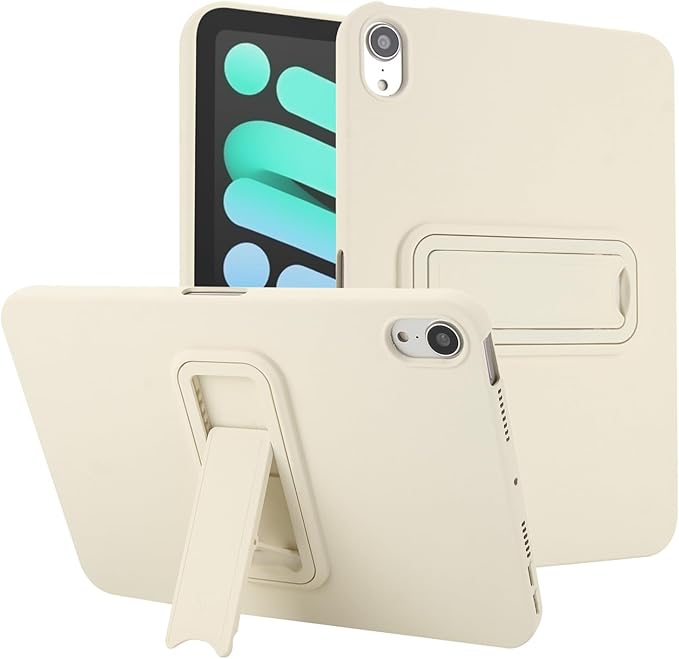 Case for iPad mini 7th & 6th Gen with Kickstand, Soft TPU + Hard PC Ultimate Delicate Touch Feeling Shockproof Protective Back Cover for iPad mini 7th 6th Women Men, Beige