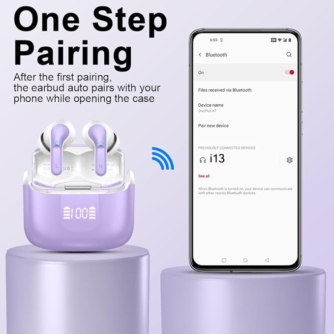 Wireless Earbud, Bluetooth Headphones 5.3 NEW 40H Ear Buds Bass Stereo Earphones Noise Cancelling Earbud with 4 ENC Mic in-Ear Bluetooth Earbud USB-C LED Display IP7 Waterproof Sport for Android iOS