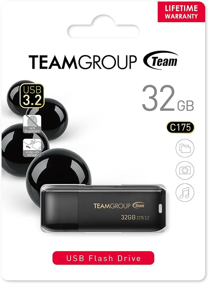 TEAMGROUP C175 32GB 10 Pack USB 3.2 Gen 1 (USB 3.1/3.0) Flash Thumb Drive, External Data Storage Memory Stick Compatible with Computer/Laptop Matte Black TC175332GB23