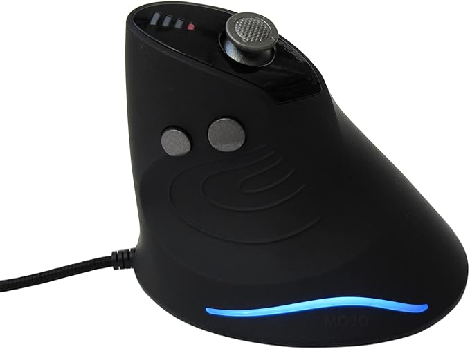 MOJO Silent Vertical Gaming Mouse - Ergonomic Mouse for PC Gaming w/ 4 Directional Joystick Buttons, Adjustable DPI (1000-10000), Custom Software, Macros, and More