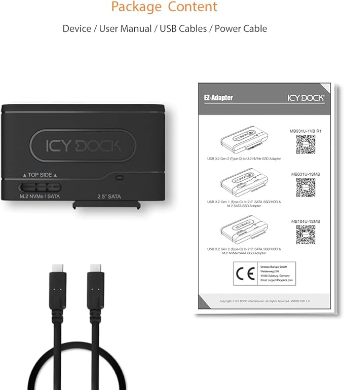 ICY DOCK USB 3.2 Gen 2 10Gbps to 2.5" SATA SSD/HDD & M.2 NVMe/SATA SSD External Reader Adapter | EZ-Adapter MB104U-1SMB