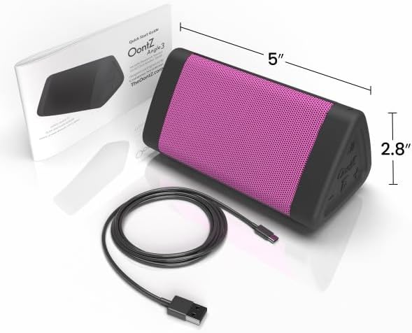 OontZ Angle 3 (4th Gen) – Portable Bluetooth Speaker, 12W Stereo Sound, 24 Hour Playtime, Rich Bass, 100 Foot Wireless Range, Waterproof, Home, Outdoor, Travel, Great Gift (Pink)