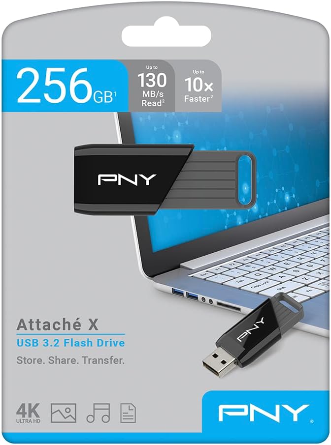 PNY 256GB Attaché X USB 3.2 Gen 1 Flash Drive, Advanced Performance Up to 130MB/s Read, Everyday Data Store & Transfer, Reliable Portable Storage, Durable, Type-A, Computers, Laptops, Desktops