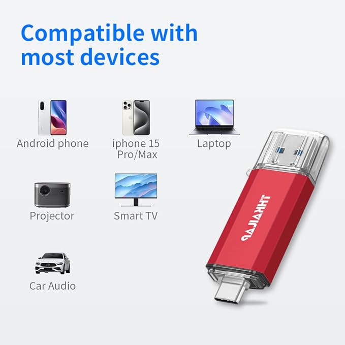 Thkailar USB C Flash Drive 256GB,USB Flash Drive with Type C and Type A 3.1 Port Compatible with Android Phone,MacBook Pro,PC(Red)