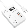 PD 30W 2 Prong Power Strip with USB-C, ROOTOMA 2 Prong to 3 Prong Outlet Adapter with Switch on Off, 3 Outlet & 4 USB Ports, 3 Prong Adapter 4ft, for Polarized Three Prong Adapter Plug, White