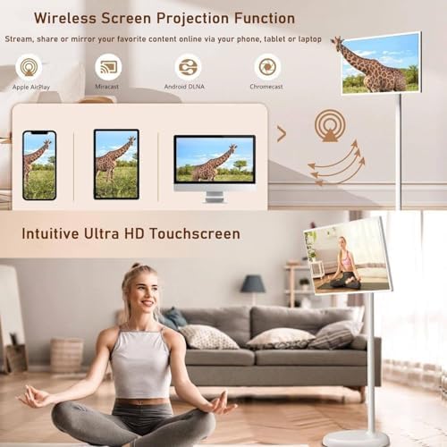 Portable 21.5" 4K Ultra HD Smart TV on Wheels with Remote, Android OS, Built-in Battery (5-8 Hours), 4+64GB/8+128GB, Rotatable Display for Home and Outdoor Use
