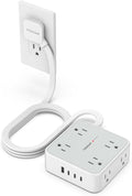 TESSAN Surge Protector Power Strip, 5 Ft Flat Plug Extension Cord with 4 USB (3 USB C) 8 Outlets, 1250W, 900J Protection, 3 Sided Outlet Extender with Power Switch for Office, Dorm Room, Grey