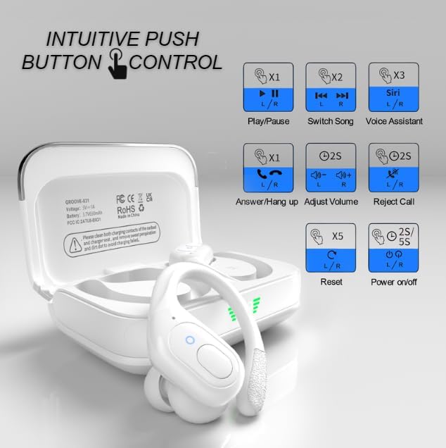 Groove Electronics Wireless Bluetooth Earbuds with Charging Case | Wireless Sports Earbuds | Running Ear Phones | White