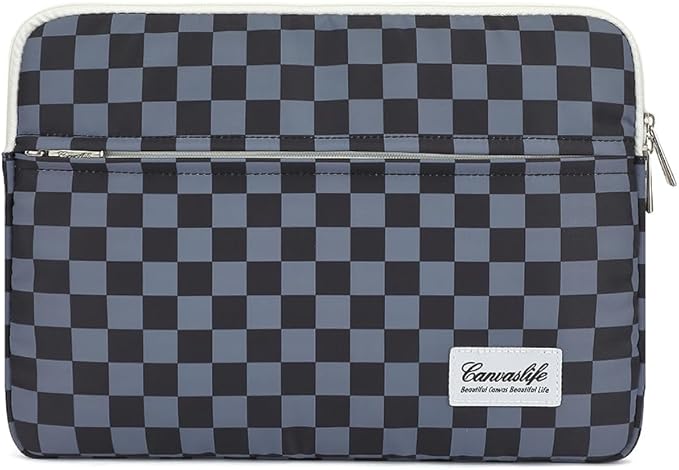 Canvaslife Black Checker Pattern Laptop Sleeve Case Cover with Pocket for MacBook Pro 14 inch and 14 inch-14.4 inch HP, Lenovo, Dell, ASUS, Acer Notebook Computer