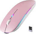Wireless Bluetooth Mouse, Rechargeable, LED, Silent, Ultra-thin Design (Bluetooth 5.2 and 2.4GHz USB Receiver) | Portable Computer Mouse for Laptops, iPads, MacBooks and Apple Devices (Pink)
