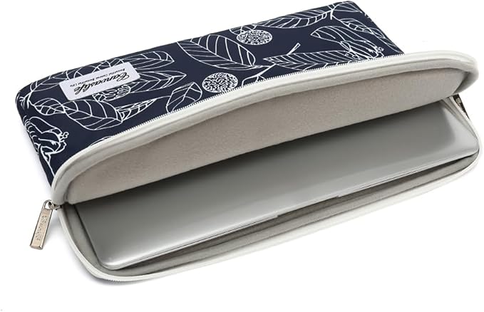 canvaslife Waterproof Pattern 13 inch Canvas Laptop Sleeve with Pocket 13 inch 13.3 inch Laptop 13 case13 Sleeve (Blue Leaves)