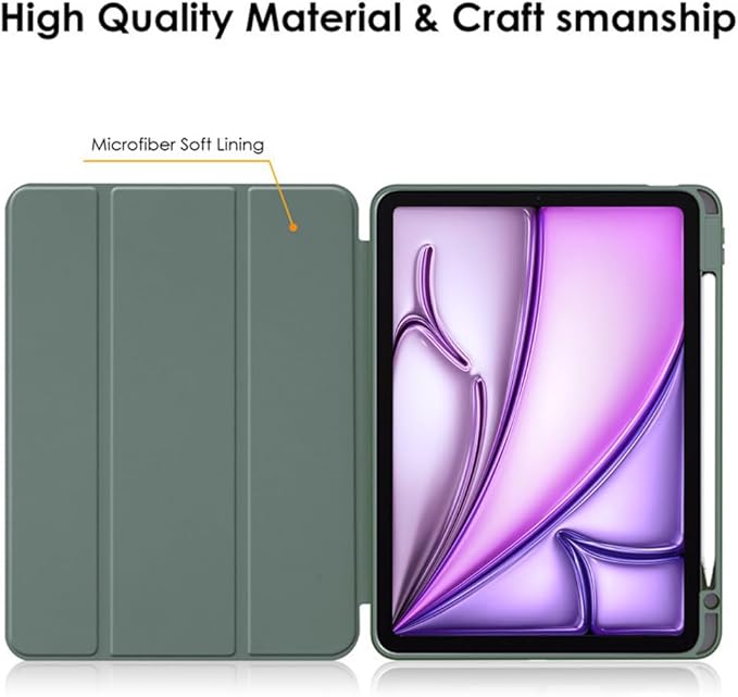 Clear Case for iPad Air 13 Inch (M4 2026/M3 2025/M2 2024)&iPad Pro 12.9 6th/5th/4th/3rd Gen (2018-2022) with Pencil Holder, Magnetic Trifold Smart Stand Cover Auto Wake Sleep (Dark Green)