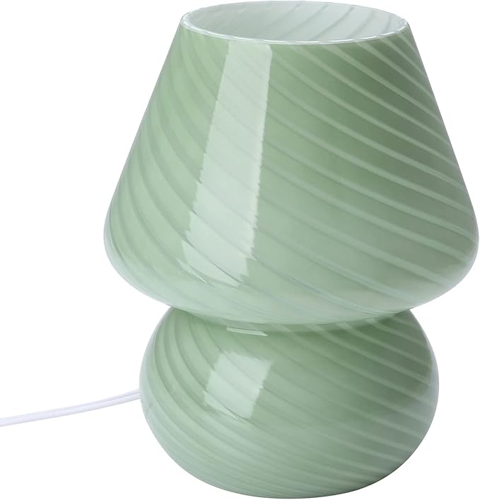 BSOD Mushroom Lamp, Glass Bedside Night Green Table Lamps Murano Vintage Small Nightstand Desklamp Swirl Light for Home Decor, Living, Bedroom, Gift (Stripe Green)