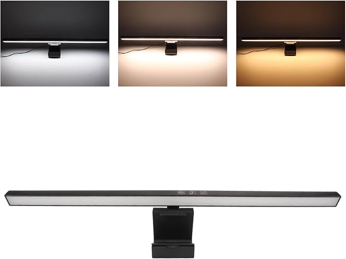 Monitor Light Bar Desk Light Bar 3 Switchable Light Modes Stepless Dimmable Touch Control Computer Screen Light Bar for Office Home White (Black)