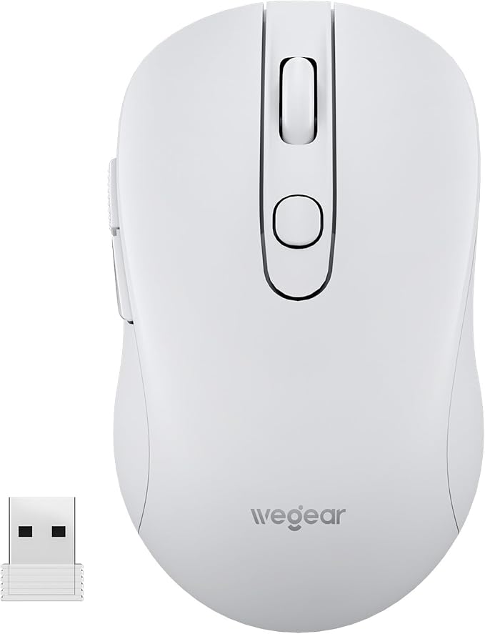 wegear USB Wireless Mouse for Laptop PC Mac, 2.4GHz Cordless Mouse with 6 Buttons, 5-Level Adjustable 4000 DPI, Ergonomic Portable Optical Computer Mice, 24-Month Battery Life -White