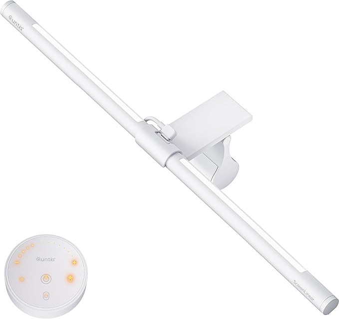Quntis Monitor Light Bar with Remote, Eye-Care No Glare, Space Saving Home Office Desk Lamp, White, Stepless Dimming, Easy Setup LED Computer Light Backlight for Curved Gaming Monitors Mother's Day