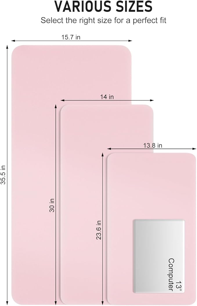 Desk Pad, 30" x 14" PU Leather Non-Slip Desk Mat Large Mouse Pad for Desktop, Waterproof Laptop Computer Writing Mat for Office, Home, Work, Gaming, Light Pink