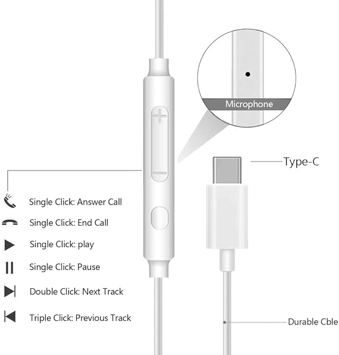 2 Pack USB C Headphones for iPhone 16 15 Pro Max Plus iPad Pro USB C Wired Earbuds with Mic Volume Control Type C Earphones Wired Noise Cancelling USBC Headphones for Samsung Galaxy S24 S23 Pixel 9 8