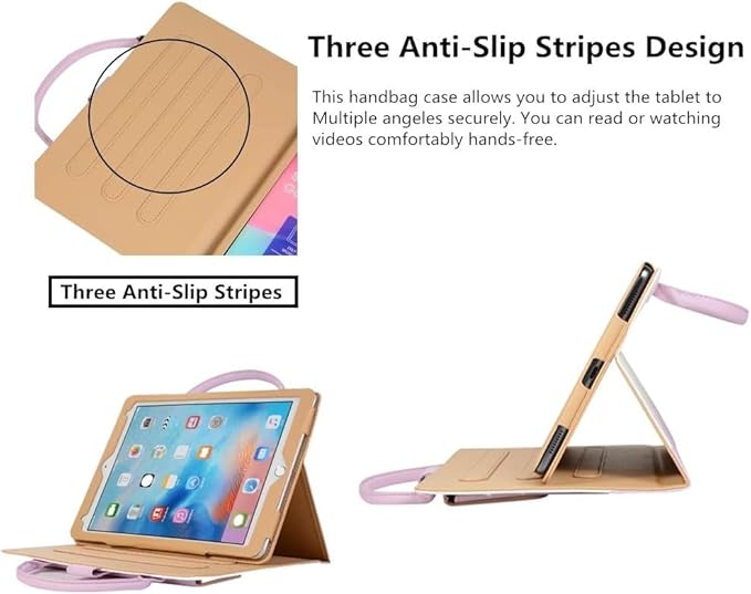 Cute Case for iPad 6th/5th Generation 9.7 inch 2018/2017,iPad Air 2 Case 2014, Slim Handbag Leather Protective Cover with Stand Hand Strap Pocket for Girls Woman Kids for iPad Pro 9.7,Pink