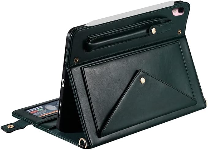 Handbag Case for iPad 10.2"/iPad Pro 10.5/iPad Air3, Techcircle Folio Stand PU Leather Cover w/Hand Strap, Crossbody iPad Case with Pencil Holder Card Slots Envelope Pocket Wallet Case, Midnight Green