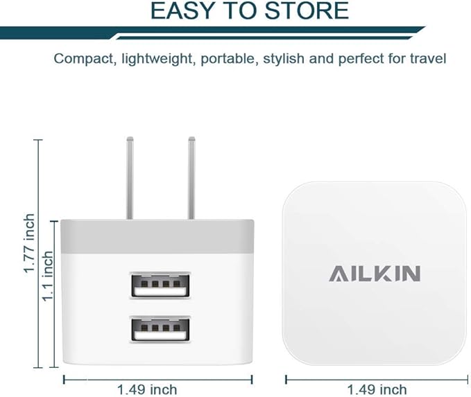 2Pack USB Wall Charger Plug, AILKIN 2.4A Dual Port USB Adapter Power Cube Fast Charging Station Box Base for iPhone 17 16 15 14 13 12 Pro Max SE 11 XR XS, Samsung, Phones Charge Block-White Brick