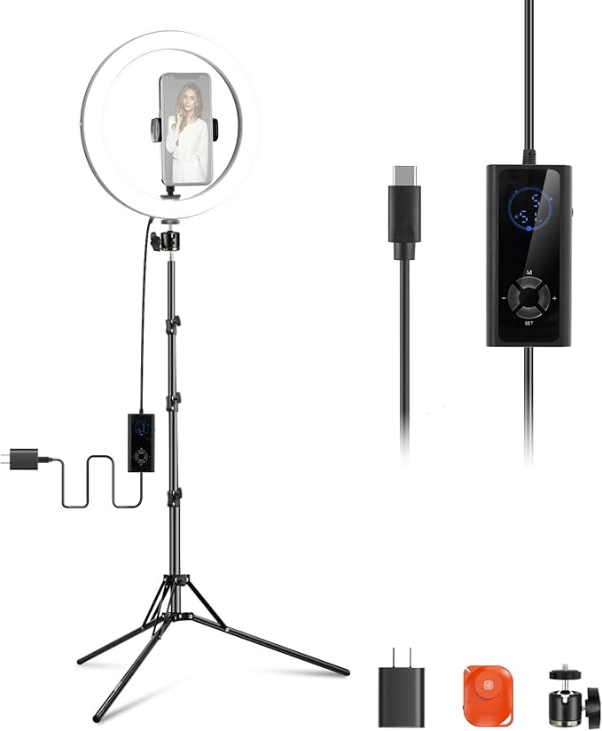 NEEWER 12" 24W Power LED Ring Light with Tripod Stand, Bi Color 2900-7000K, USB C PD Input, CRI97+ 1810lux/0.5m Compatible with iPhone Makeup Studio Streaming Selfie Video Recording, RH12B K2