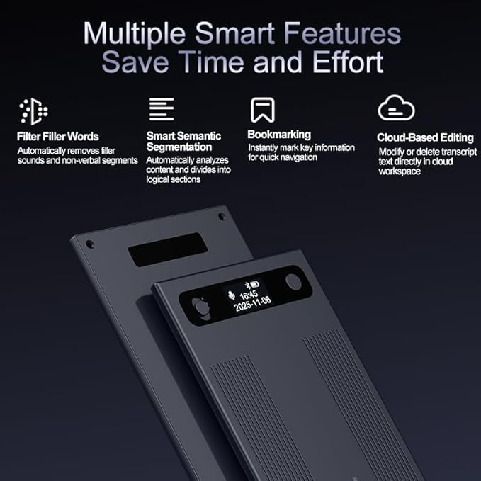 AI Voice Recorder, Transcribe & Summarize with AI, App Control, Supports 120+ Languages for Lectures, 64GB Memory, Audio Recorder for Lectures, Meetings, Calls,Blue