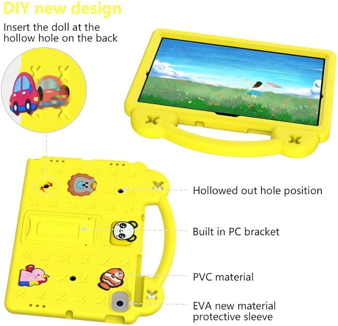 AKABEILA Compatible with Lenovo Tab M10 Plus(3rd Gen) 10.6 (2022)/Huawei MatePad Pro 10.8 (2019/2021)/SE 10.4(2023)/Samsung Tab A8 10.5 Tablet Case, Kids Case with Shoulder Strap - Yellow
