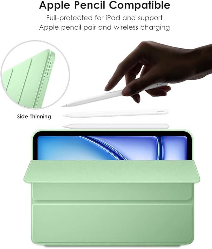 DTTO for iPad Pro 11 Inch 4th/3rd/2nd/1st Generation 2022/2021/2020/2018 Case, Also Fit iPad Air 11-Inch/5th/4th Gen, Slim Lightweight Trifold Stand Soft Back Cover，Auto Sleep/Wake,Light Green