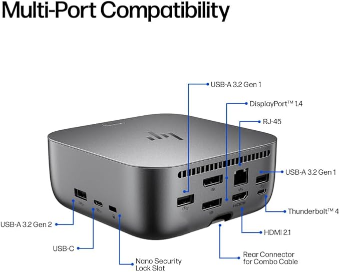 HP 100W G6 Thunderbolt 4 Dock Port Replicator Bundle with DKZ Hub 9X472UT#ABA (Universal Thunderbolt/USB-C Docking Station, Data Transfers to Any Brand Laptop, Single Cable for Charging)