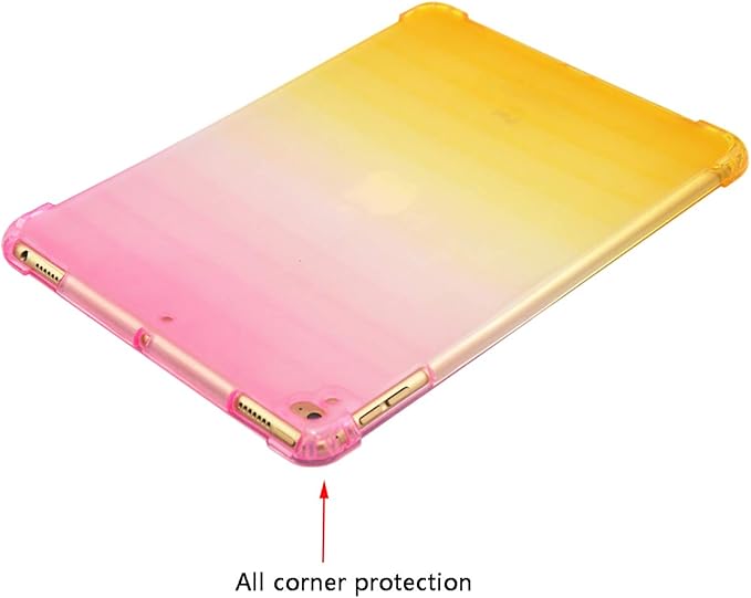 for Apple iPad 9th/8th/7th Generation Case 10.2 inch (2021/2020/2019),Slim Lightweight Translucent Clear Soft TPU Back Shockproof Cover Silicone Corner Protective Tablet Shell, Pink & Yellow